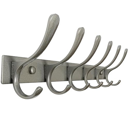 SKOLOO Coat Rack Wall Mounted - 6 Hooks, Heavy Duty, Stainless Steel, Metal Wall Hangers, Sturdy Coat Hooks for Hanging Coats, Jacket, Clothes, Hat, Matte Grey - color: Matte Grey, size: 6 Hook(1 Pack)