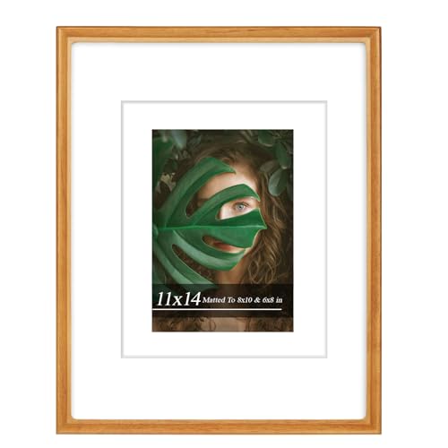 Handcrafted Solid Teak Picture Frame 11x14 - Premium HD Tempered Glass Double Mat Photo Frame, Fits 6x8 & 8x10 Photos, Shatter-Resistant Wall Mounted Wood Frame for Home Decor & Gallery Wall, Perfect Festival Gift - color: Teak, size: 11×14