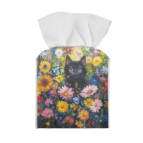 Cats Flowers Square Tissue Box Cover Facial Napkin Holder Easy to Use Dust-Proof Tissue Case for Living Room Office Bathroom - color: Cats Flowers