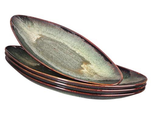 Serving Platter Olives Plate Large Serving Tray, Set of 4, for Entertaining, Porcelain Trays and Platters Sushi Salad Plates Serving Dinnerware Appetizer Serving Tray, Black reaction Glaze - color: Black reactive glaze, size: 15.4 Inch