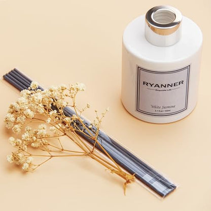 Flower Reed Diffuser Set,5.1 fl oz White Jasmine Scent Diffuser with Sticks Home Fragrance Reed Diffuser with Essential Oil for Bathroom Shelf Decor&Air Freshener,Home Bathroom Office Decor
