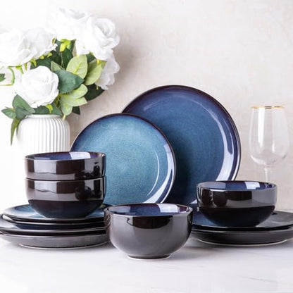 LERATIO Ceramic Dinnerware Sets for 4,Stoneware Coupe Plates and Bowls Sets,Highly Chip and Crack Resistant | Dishwasher & Microwave & Oven Safe Dishes set,Reactive Glaze Dinnerware- Service for 4 | Handmade Reactive Glaze Ceramic Dishes Set,Oven & Microw