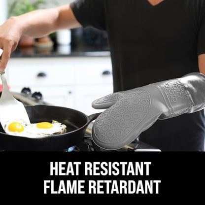 BPA-Free Soft Silicone Oven Mitts - Ultra Heat Resistant Oven Mitts with Thick Cotton Liner - Extra Long Slip Resistant Pot Holders, Flexible Oven Gloves - Gray 14.7" - color: Gray, size: 2-Piece 14.7" Oven Mitts