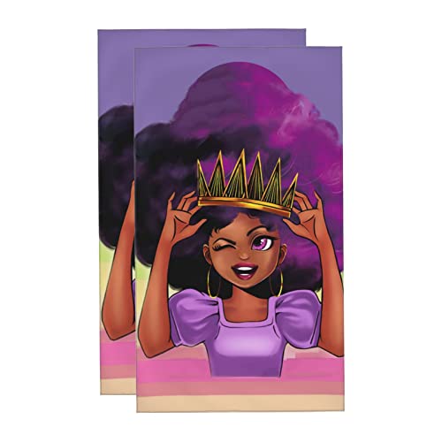 Hand Towels Set of 2 Hand Towels for Bathroom Afro Black Girl with Purple Hai Decorative 27.5x16Inch Absorbent Soft for Yoga Gym Spa Hotel Bathroom Kitchen - color: Style7