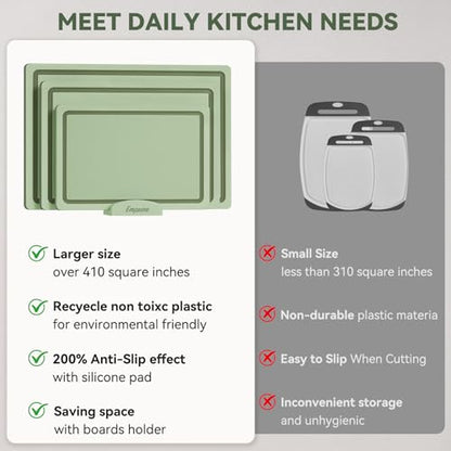 Empune 3-Piece Plastic Cutting Boards for Kitchen - Thick & Non-Slip Chopping Board Set with Juice Grooves, Dishwasher Safe, BPA Free, Includes Large & Small Sizes, Green - color: Green
