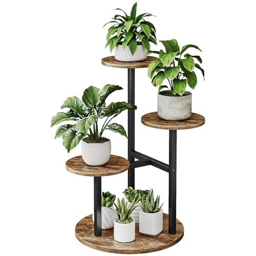 INGIORDAR 4 Tier Plant Stand Indoor Corner Tiered Holder Shelf Display Rack | Multiple Plants with MDF Top Board Metal for Balcony Living Room Patio Garden Industrial-Style Modern Black Rustic Brown - color: Black 4 Tier, size: 4 Tier
