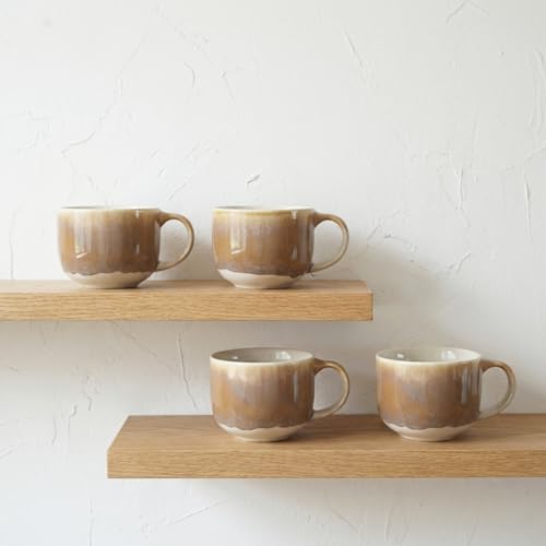 Bosmarlin Ceramic Coffee Mug Set of 4, 16 Oz, Coffee Cups with Big Handle, Microwave and Dishwasher Safe (Brown) - color: Brown