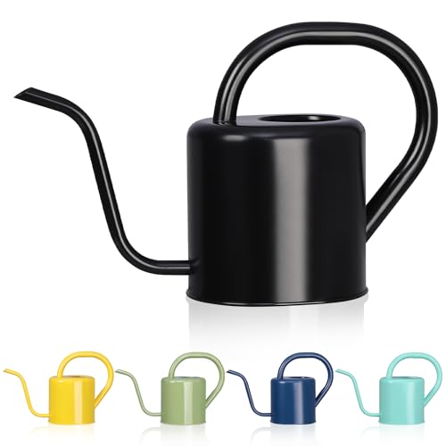 Watering Can, Stainless Steel Watering Can for Indoor & Outdoor Plants, 1L/35oz Long Spout Water Can with Handle, Rust-Proof Plant Watering Pot for House Plants, Garden Flowers - color: Black