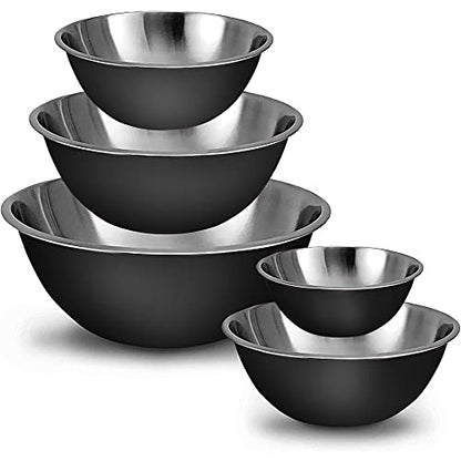 Stainless Steel Mixing Bowls Set, 5-Piece Meal Prep & Food Storage | .75, 1.5, 3, 4 & 5 Quart Metal Mixing Bowls Set for Prep, Serving, Baking & Food Storage, Ecofriendly, Dishwasher Safe, Black - color: Black