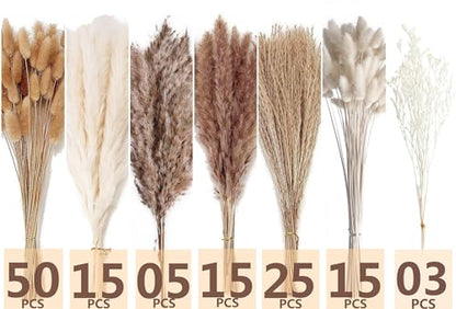 Dried Pampas Grass Decor, 128PCS Pampas Grass with Bunny Tails Dried Flowers, Reed Grass Bouquet for Wedding, Boho Flowers, Home Table Decor, Rustic Farmhouse Party - size: 128PCS