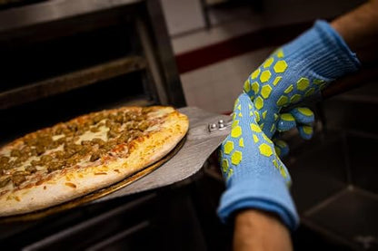 J H Heat Resistant Oven Glove: EN407 Certified 932 °F BBQ & Oven Mitts for Grlling, Baking, Kitchen, Camping,Fireplace Indoor&Outdoor 1 Pair - color: Sky-blue Shell With Yellow Silicone Coating