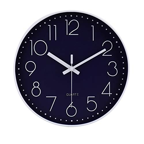 12 Inch Silent Non-Ticking Battery Operated Quality Quartz Round Wall Clock Navy Blue Color Modern Decor Clock for Home Office Bedroom Classroom - color: Navy, size: 12 Inch