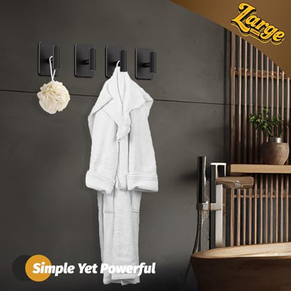 Heavy Duty Adhesive Hooks - 26lb Max, Sticky Wall Hooks Waterproof Stainless Steel for Hanging Towel, Coat, Robe, Towel Hooks Stick on Bathroom, Kitchen, Shower, Door (Black, 4 Pack) - color: Black-Cylinder4