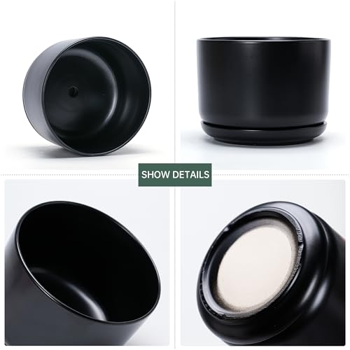 Flower Pots,Ceramic Pots with Drainage Holes & Saucer Set of 3(Matte Black) | Planters for Indoor Plants | Small Succulent Pots | Cute Pots for Plants | Ceramic Planter | 4+5+6.5 Inch Garden Pots - color: Matte Black