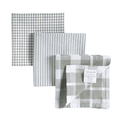 LANE LINEN 100% Cotton Kitchen Dish Cloths, Ultra Soft Absorbent Quick Drying Dish Towels, Multiweave Wash Cloths Dish Towel Sets, 12x12 Inches, 12 Pack - Grey - color: 03: Grey, size: 12"x12" - 12 Pack