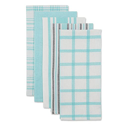 DII Assorted Woven, Kitchen Dishtowel Set, 18x28, Aqua, 5 Piece - color: Aqua
