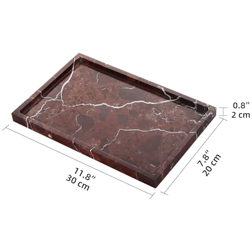 Marble Bathroom Vanity Tray, Rosso Lepanto, 12" x 8" x 0.8" | Home Kitchen Bathroom Tray, Natural Stone Decorative Countertop Trays, Soap Dispenser Perfume Key Trinket Ring Tray - color: Rosso Lepanto
