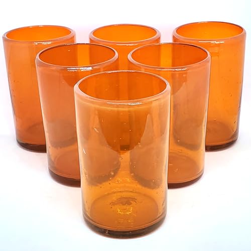 Solid Orange 14 oz Drinking Glasses (set of 6), Recycled Glass, Lead-free, Toxin-Free (14oz Drinking) - color: Orange, size: 14 oz