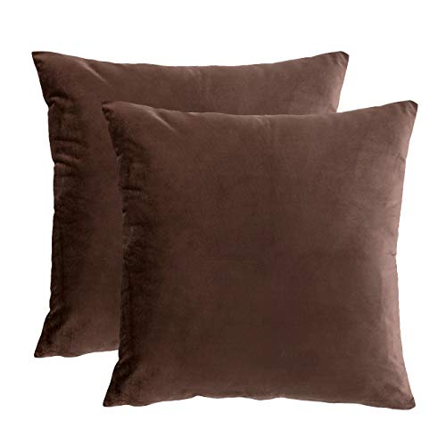 RainRoad Velvet Brown Throw Pillow Covers18x18 Inch,Set of 2 | Soft Square Decorative Throw Pillows , Cushion Cover Pillow Case for Couch Bed - color: Brown-velvet, size: 18" x 18" (Pack of 2)