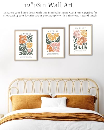 UPWOIGH Matisse Inspired Floral Wall Art, 12 x 16 Inch, Set of 3 | Orange, Yellow and Pink Flower Prints, Modern Botanical Design, Light Wood Frames for Bedroom, Office and Gallery Wall - color: Yellow Matisse