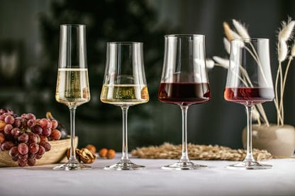 Gold Rim Wine Glasses | Set of 4 | Long-Stem Handblown Bohemia Crystal Glass for Red & White Wine, Elegant Lead-Free Glassware 13.5 oz