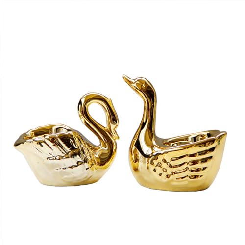 2Pcs Swan Tea Light Candle Holder, Ceramic Gold Candle Holder for Home Decor