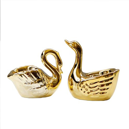 2Pcs Swan Tea Light Candle Holder, Ceramic Gold Candle Holder for Home Decor