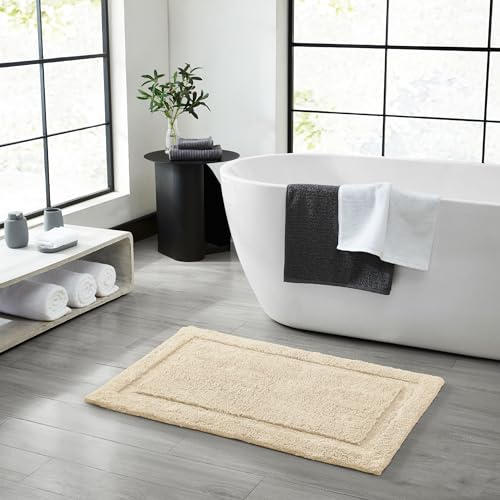 Jean Pierre New York Lydia Border 100% Cotton Bath Mat - Non-Slip Bath Rug - Ivory - 27"x45" - color: Ivory, size: 2'3" x 3'9" (Rectangular)