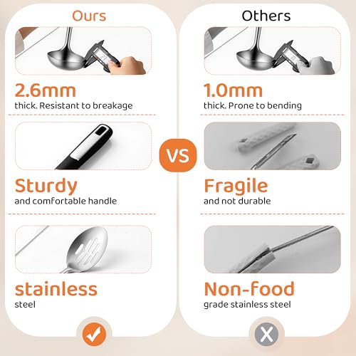 Stainless Steel Serving Spoon Set with Heat-Resistant Handles,3-Piece | Includes a serving spoon, slotted spoon, and deep soup ladle with ergonomic heat-resistant handles for cooking and serving.