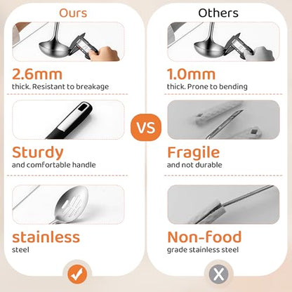 Stainless Steel Serving Spoon Set with Heat-Resistant Handles,3-Piece | Includes a serving spoon, slotted spoon, and deep soup ladle with ergonomic heat-resistant handles for cooking and serving.