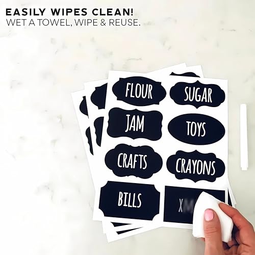 244pcs Chalkboard Labels with 2 Chalk Marker Removable Labels | Erasable Reusable labels for Jars, Craft Rooms,Storage, Pantry Containers and Storage Bin Organize Your Home Kitchen