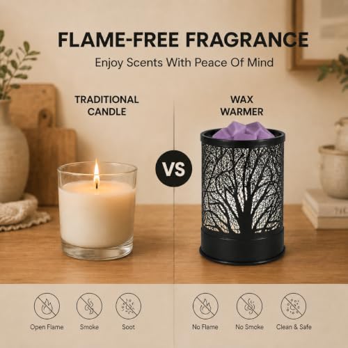 Nawaza Wax Melts Warmer Scented Metal 2-in-1 Electric LED Burner Black Tree | wax melter,Aromatherapy essential oil diffuser, home office bedroom decor, Christmas gift for women - style: Tree