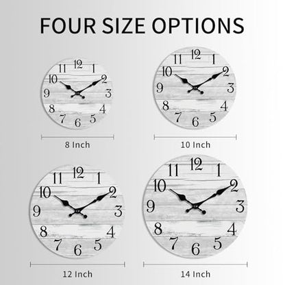 KECYET 10 Inch Wall Clock Battery Operated Gray White Silent Farmhouse | Round analog clock; large easy-read dial for bathroom, kitchen, bedroom & living room; 1 AA battery (not included) - color: Light Gray, size: 10"