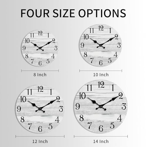 KECYET 14 Inch Wall Clock Battery Operated Gray White Silent Farmhouse | Round analog clock; large easy-read dial for bathroom, kitchen, bedroom & living room; 1 AA battery (not included) - color: Light Gray, size: 14"