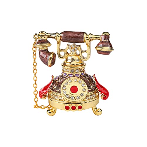 QIFU Vintage Brown Telephone Enameled Trinket Box Hinged, Unique Gift for Family … - color: Brown