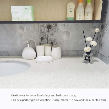 White Ceramic Bathroom Accessory Set, Bathroom Vanity Countertop Set, Bathroom Soap Dispenser and Toothbrush Holder Set Complete, 2 Tumbler Cup, Soap Dish, 5 Pieces - color: A-white* 5 Pieces