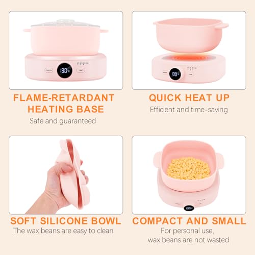 Digital Hair Removal Wax Warmer, Adjustable Temperature Waxing Machine for Women Hair Removal, Face, Bikini, Legs and Body, with Silicone Wax Pot Liner (Pink) - color: Pink
