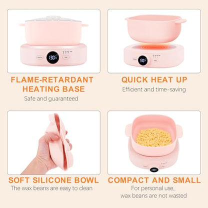 Digital Hair Removal Wax Warmer, Adjustable Temperature Waxing Machine for Women Hair Removal, Face, Bikini, Legs and Body, with Silicone Wax Pot Liner (Pink) - color: Pink