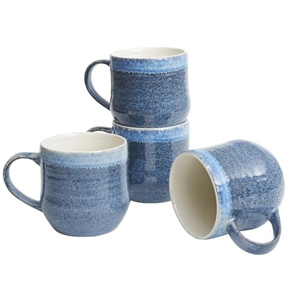 Bosmarlin Ceramic Coffee Mug Set of 4, 17 Oz, Coffee Cups with Big Handle, Microwave and Dishwasher Safe (Blue) - color: Blue