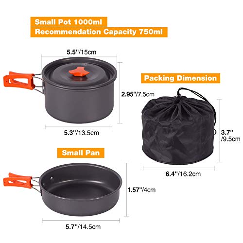REDCAMP 6/10/11/12/14/15/19 PCS Camping Cookware Mess Kit Camping Gear Campfire Utensils Lightweight Stackable Pot Pan Bowls Soup Spoon with Storage Bag for Camping, Backpacking, Outdoor Cooking - style: Orange,10 Pcs