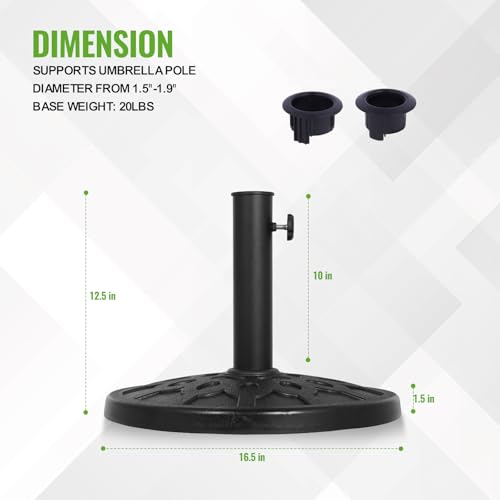 Backyard Expressions 20 lb Round Patio Umbrella Base – Heavy Duty Resin-Coated Calcium Carbonate Stand with Adjustable Pole Adapters Fits 1.5"–2" Poles, Weather-Resistant, Black Finish - color: Black 20 Lb