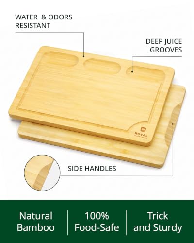 ROYAL CRAFT WOOD Bamboo Cutting Board with Juice Groove - Kitchen Chopping Board for Meat Cheese and Vegetables, Heavy Duty Serving Tray - color: Natural, size: 17.8"L x 12"W