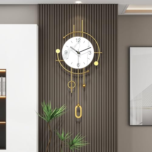 Wall Clocks for Living Room Decor Modern Silent Analog Wall Clock | Battery Operated for Kitchen Home Decorative Gold Iron Large Pendulum Clock Wall Decor for Bedroom Office Indoor 13x28inch - style: Art Deco