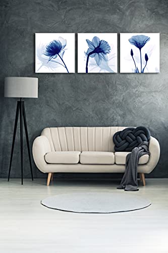 Wieco Art Blue Abstract Flowers 3 Panels Canvas Prints Wall Art Modern Pictures Artwork for Living Room Bedroom and Home Decorations - size: 20x20inchx3pcs (Unframed)