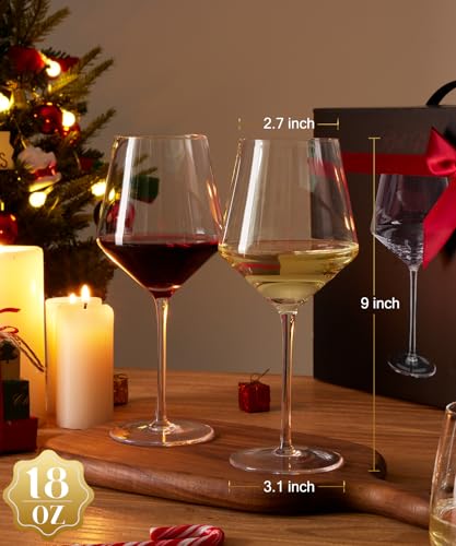 OJA Wine Glasses Set, Crystal Hand Blown Red Wine Glass Set of 4, 18 oz | Long Stem White Wine Glass, Ultra-thin , Dishwasher Safe, Gift for Daily Use, Party - style: Set of 4-18oz