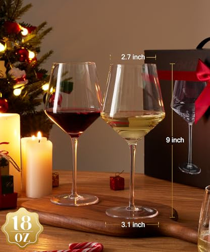 OJA Wine Glasses Set, Crystal Hand Blown Red Wine Glass Set of 4, 18 oz | Long Stem White Wine Glass, Ultra-thin , Dishwasher Safe, Gift for Daily Use, Party - style: Set of 4-18oz