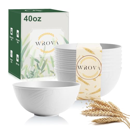 Wheat Straw Bowls for Cereal 40 oz, White Plastic Bowls Set Reusable | Deep Soup Bowls Set of 6, Pho Bowls Microwave Safe, Unbreakable Salad Bowls Suitable for Kitchen,Party,Camping and R.V - color: White, size: 40oz