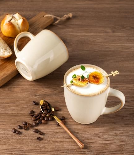 GBhome 12OZ Coffee Mugs Set of 4, Stoneware Coffee Mugs Set, Dishwasher & Microwave Safe - color: Almond Cream, size: Set of 4