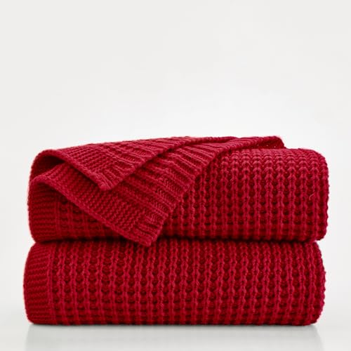 Douceur Christmas Red Fisherman's Rib Cable Knit Throw Blanket 50"x60" | Blanket for Couch, Soft Chunky Cable Knit Blanket, Classic Fisherman's Rib Stitch Throw for Living Room Gift - color: Brioche-red, size: 50"X60"