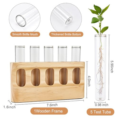 Tigvio Plant Propagation Station with 9-Level Dimmable LED Light | 5 Glass Test Tube Vases, Wooden Stand for Hydroponic Plants, Gardening Gift for Women & Plant Lovers & Home Decor